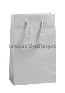 Papírová taška 16x8x25 cm s bavlněnými držadly, stříbrná matná