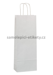 Papírová taška na láhev, 15x8x40 cm, s kroucenými papírovými držadly, bílá