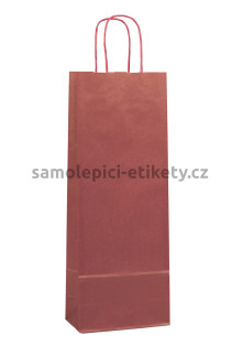 Papírová taška na láhev, 15x8x40 cm, s kroucenými papírovými držadly, vínová