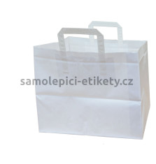 Papírová taška 31,5x21,5x24,5 cm s plochými papírovými držadly, bílá