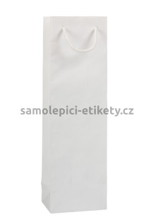 Papírová taška na láhev, 12x9x40 cm, s bavlněnými držadly, bílá