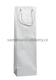 Papírová taška na láhev, 12x9x40 cm, s bavlněnými držadly, stříbrná matná