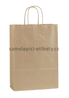 Papírová taška 23x10x32 cm s kroucenými papírovými držadly, přírodní rýhovaná